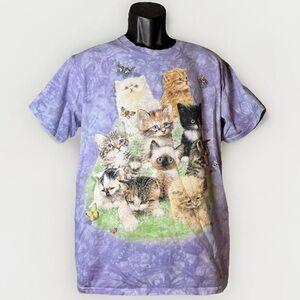 The Mountain 10 Cats/Kittens Y2K Purple Tie-Dye Graphic T-Shirt Adult Size M